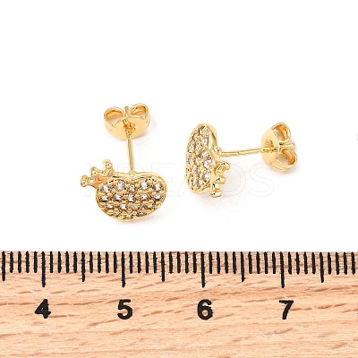Heart Brass Micro Pave Clear Cubic Zirconia Stud Earrings EJEW-A135-11G-1