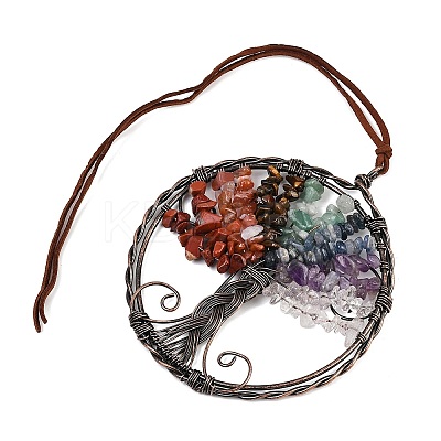 Brass & Chakra Natural Gemstone Chips Pendant Decorations HJEW-Z007-05R-07-1