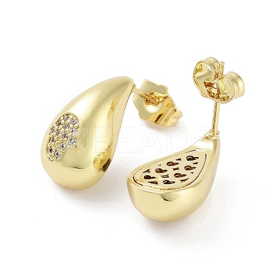 Teardrop Rack Plating Brass Cubic Zirconia Stud Earrings for Women EJEW-B047-02G-05-1