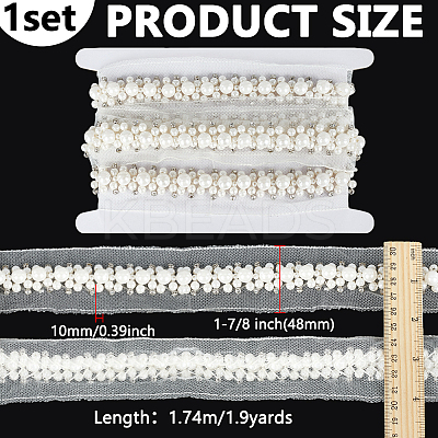 1.9 Yards Grenadine Mesh Lace Trim with Resin Beads and Rhinestone OCOR-FG0002-98B-1