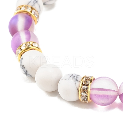 Synthetic Moonstone & Howlite Round Beaded Stretch Bracelet BJEW-JB07878-1