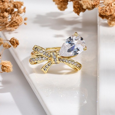Adjustable Rack Plating Brass Clear Cubic Zirconia Finger Rings for Women RJEW-M028-09G-1