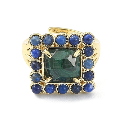 Natural Malachite & Lapis Lazuli Adjustable Ring RJEW-B030-01A-07-1