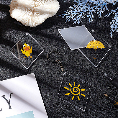 DIY Rhombus with Angle Acrylic Blank Pendant Keychain Making Kits DIY-BC0001-63A-1