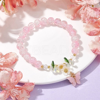 Glass Round Beaded Stretch Bracelet BJEW-JB09811-02-1
