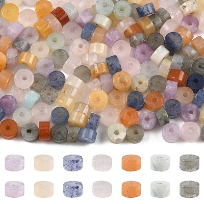 210Pcs 7 Styles Natural Flower Amazonite & Rose Quartz & Yellow Aventurine & Blue Aventurine(Dyed & Heated) & Labradorite & Red Aventurine & Lepidolite Beads G-YW0002-66-1