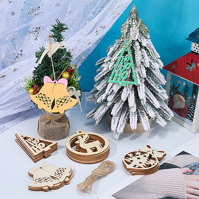 4 Sets 4 Styles Christmas Unfinished Wood Pendant Decorations WOOD-SC0001-87-1