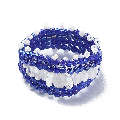 Glass Seed Bead Braided Rings RJEW-MZ00006-1