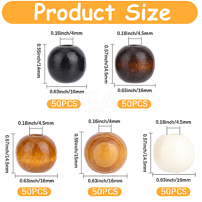 250Pcs 5 Styles Wood European Beads WOOD-PA0001-41-1