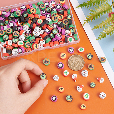 200Pcs Halloween/Christmas Theme Handmade Polymer Clay Beads CLAY-SC0001-44-1
