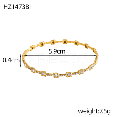 304 Stainless Steel Cubic Zirconia Bangles STAS-OY009-18G-1