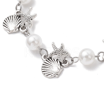 Ocean Series Alloy Shape Shell & Starfish Link Bracelets BJEW-JB11840-01-1