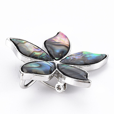 Flower Shape Natural Abalone Shell/Paua Shell Brooch Pin G-N333-012B-RS-1