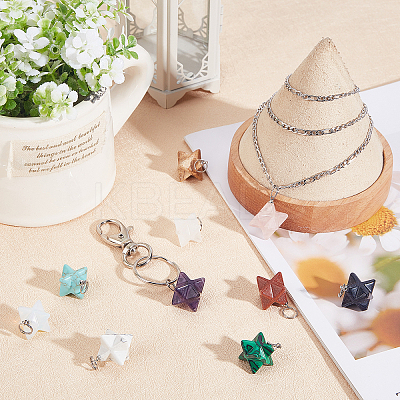 10Pcs 10 Colors Rose Quartz & Quartz Crystal & Amethyst & Picture Jaspe & Opalite & Turquoise & Blue Goldstone & Goldstone & Howlite & Malachite Gemstone Pendants G-SC0002-01-1