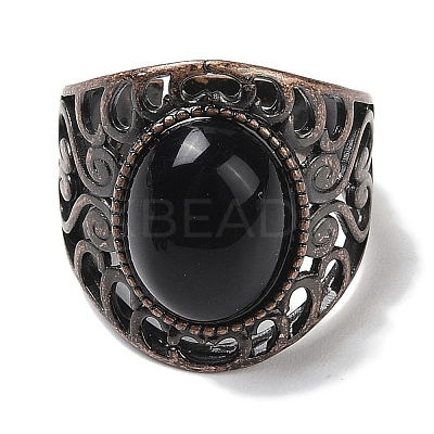 Natural Gemstone Oval Adjustable Rings RJEW-K271-06R-1