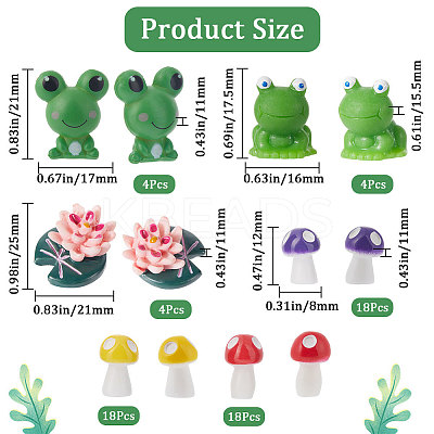 66Pcs 6 styles Resin Frog & Lotus & Mushroom Ornaments DJEW-GF0001-61-1