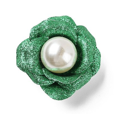 Flower Glitter Imitation Leather with Plastic Pearl Brooch Pin LS-JEWB-K013-02P-02-1