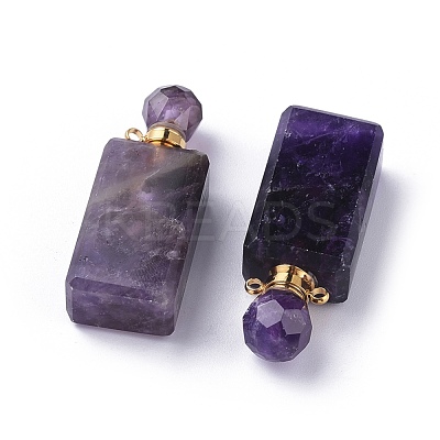 Faceted Natural Amethyst Openable Perfume Bottle Pendants G-P435-C-02G-1