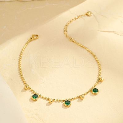 304 Stainless Steel Pave Cubic Zirconia Flat Round Charm Anklets FS-WG00298-01-1
