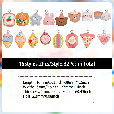 32Pcs 16 Style Opaque Resin Pendants RESI-CA0001-70-1
