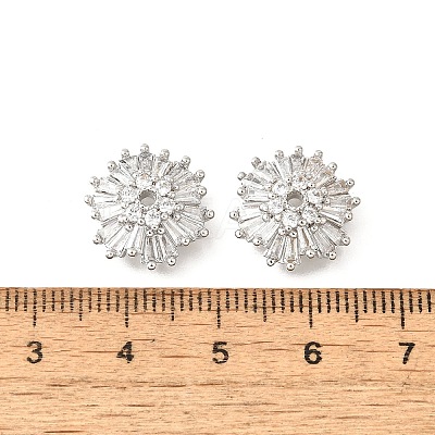 Flower Brass Clear Cubic Zirconia Bead Caps KK-V008-07P-1