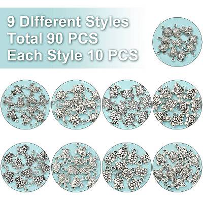 90Pcs 9 Styles Tibetan Style Zinc Alloy Charms TIBEP-CJ0002-02-1