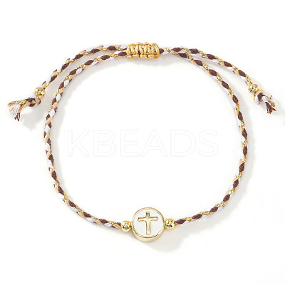 Handmade Flat Round with Cross Brass Resin Beaded Adjustable Bracelets RY0918-6-1
