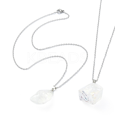 Natural Quartz Nugget Pendant Necklace with 304 Stainless Steel Chains NJEW-JN04385-01-1