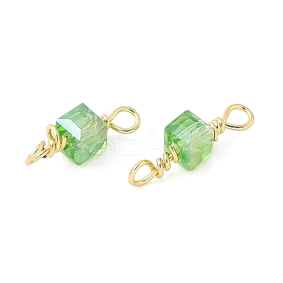 Glass Faceted Cube Connector Charms KK-C097-10G-01-1