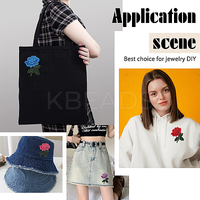 14Pcs 7 Colors Rose Flower Shape Computerized Embroidery Cloth Iron on/Sew on Patches PATC-CP0001-04-1
