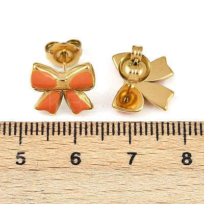 304 Stainless Steel Enamel Bowknot Stud Earrings EJEW-K268-17G-1