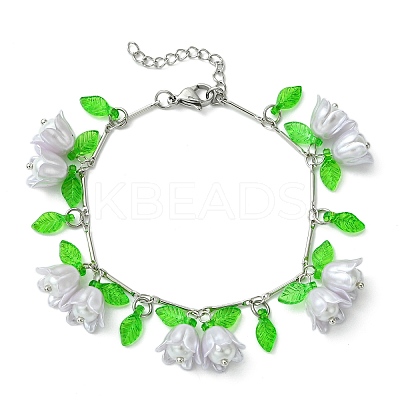 Brass Bar Link Chains Charm Bracelets BJEW-JB11524-01-1