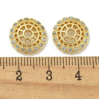 Rack Plating Brass Micro Pave Clear Cubic Zirconia Bead Caps KK-K386-12G-1