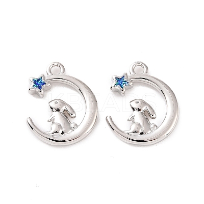 Moon with Rabbit Brass Enamel Pendants KK-G435-08P-1