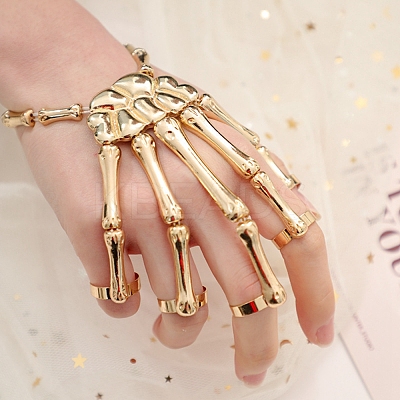 Halloween Themed Skull Alloy Full Hand Ring Bracelet LS-BJEW-L680-01G-1