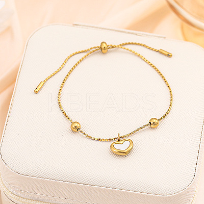 Heart Stainless Steel & Natural Shell Pendant Necklaces & Stud Earrings & Charm Bracelets Sets for Women WG52748-01-1