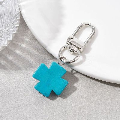 Synthetic Turquoise Cross Pendant Decorations HJEW-JM01530-1