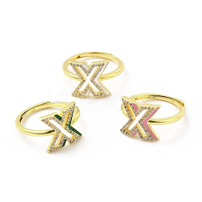 Mixed Color Enamel Initial Letter Adjustable Ring with Clear Cubic Zirconia RJEW-P045-01G-X-1