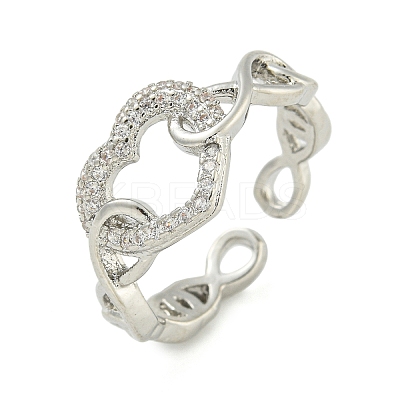 Heart Brass Micro Pave Clear Cubic Zirconia Hollow Open Cuff Rings for Women RJEW-M016-04P-1