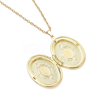 2Pcs 2 Colors Brass Oval Locket Pendant Necklaces NJEW-JN05905-1