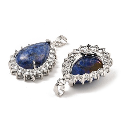 Dyed Natural Lapis Lazuli & Rhinestone Pendants G-K338-31P-08-1