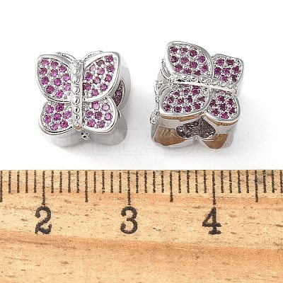 Butterfly Brass Micro Pave Cubic Zirconia European Beads KK-C086-16P-01-1