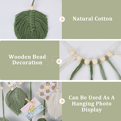 Bohemian Hand-woven Cotton Rope Leaf Tassel with Wood Beads Wall Hanging Ornaments FIND-WH20019-136B-01-1