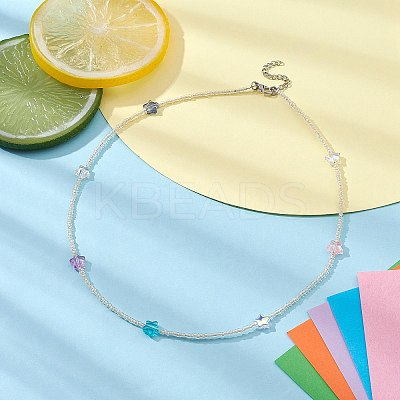Glass Star & Seed Beaded Necklace NJEW-JN04364-1