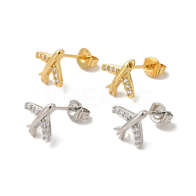 Clear Cubic Zirconia Airplane Stud Earrings EJEW-F301-02-1