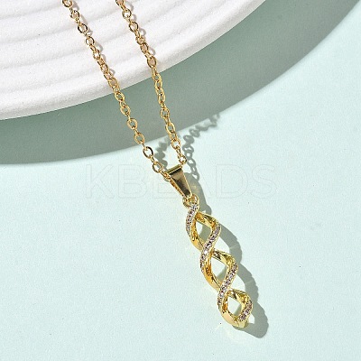 Brass Micro Pave Clear Cubic Zirconia Twist Pendant 304 Stainless Steel Chain Necklaces for Women NJEW-D341-08G-1