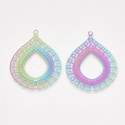 Ion Plating(IP) 201 Stainless Steel Filigree Pendants STAS-S108-34-1