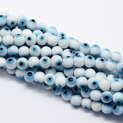 Handmade Evil Eye Lampwork Round Bead Strands LAMP-L055-8mm-07-1