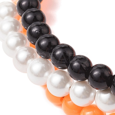 6mm Round Shell Pearl & ABS Plastic Imitation Pearl Tree-Color Multi-Strand Bracelets for Women BJEW-JB10493-1