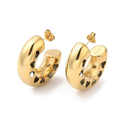 Ion Plating(IP) 304 Stainless Steel Round with Heart Stud Earrings EJEW-Z022-24G-1